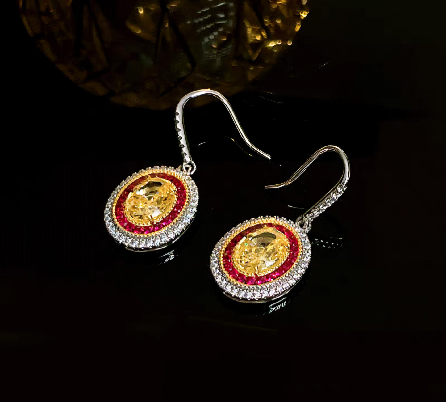 Golden Glacier Ember: 3Carat Cubic Zirconia Earrings, 18k White Gold