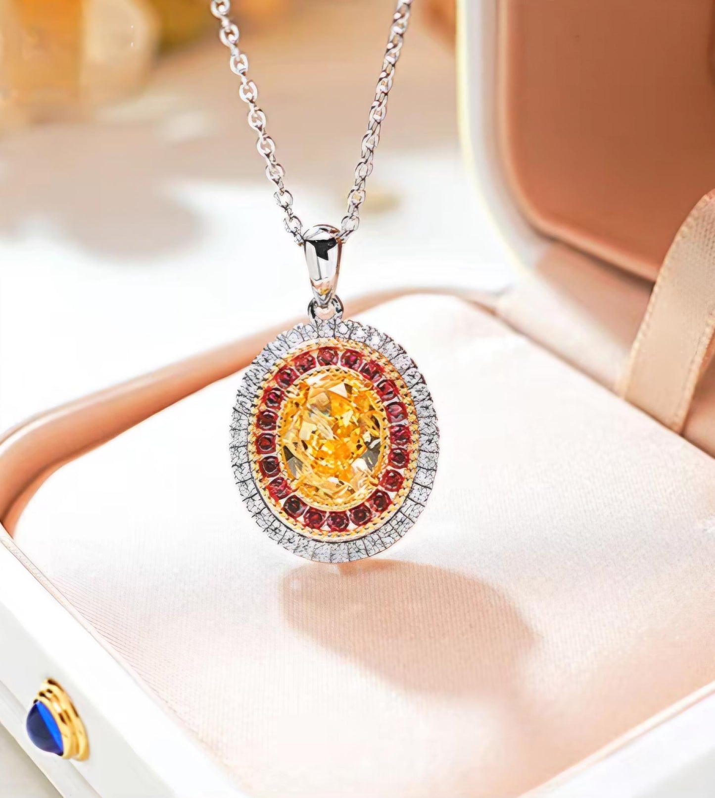 Golden Glacier Ember: 3Carat Cubic Zirconia Pendant, 18k White Gold