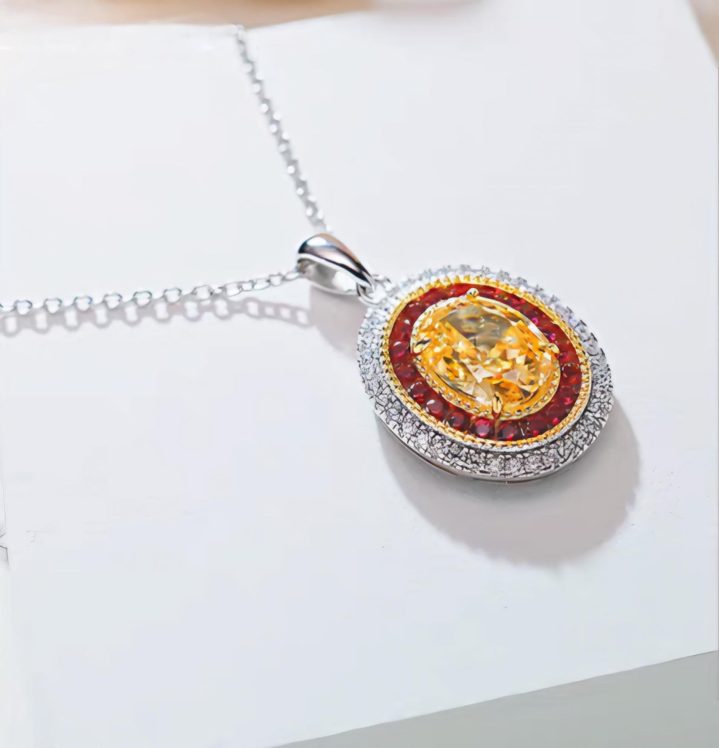 Golden Glacier Ember: 3Carat Cubic Zirconia Pendant, 18k White Gold