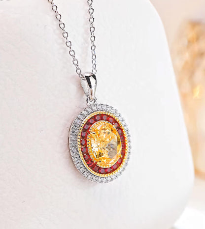 Golden Glacier Ember: 3Carat Cubic Zirconia Pendant, 18k White Gold