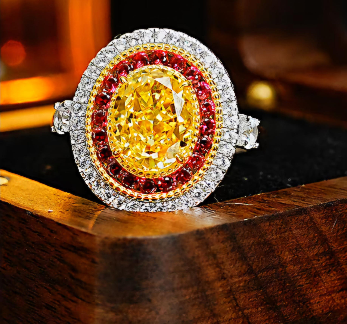 Golden Glacier Ember: 3Carat Cubic Zirconia Ring, 18k White Gold