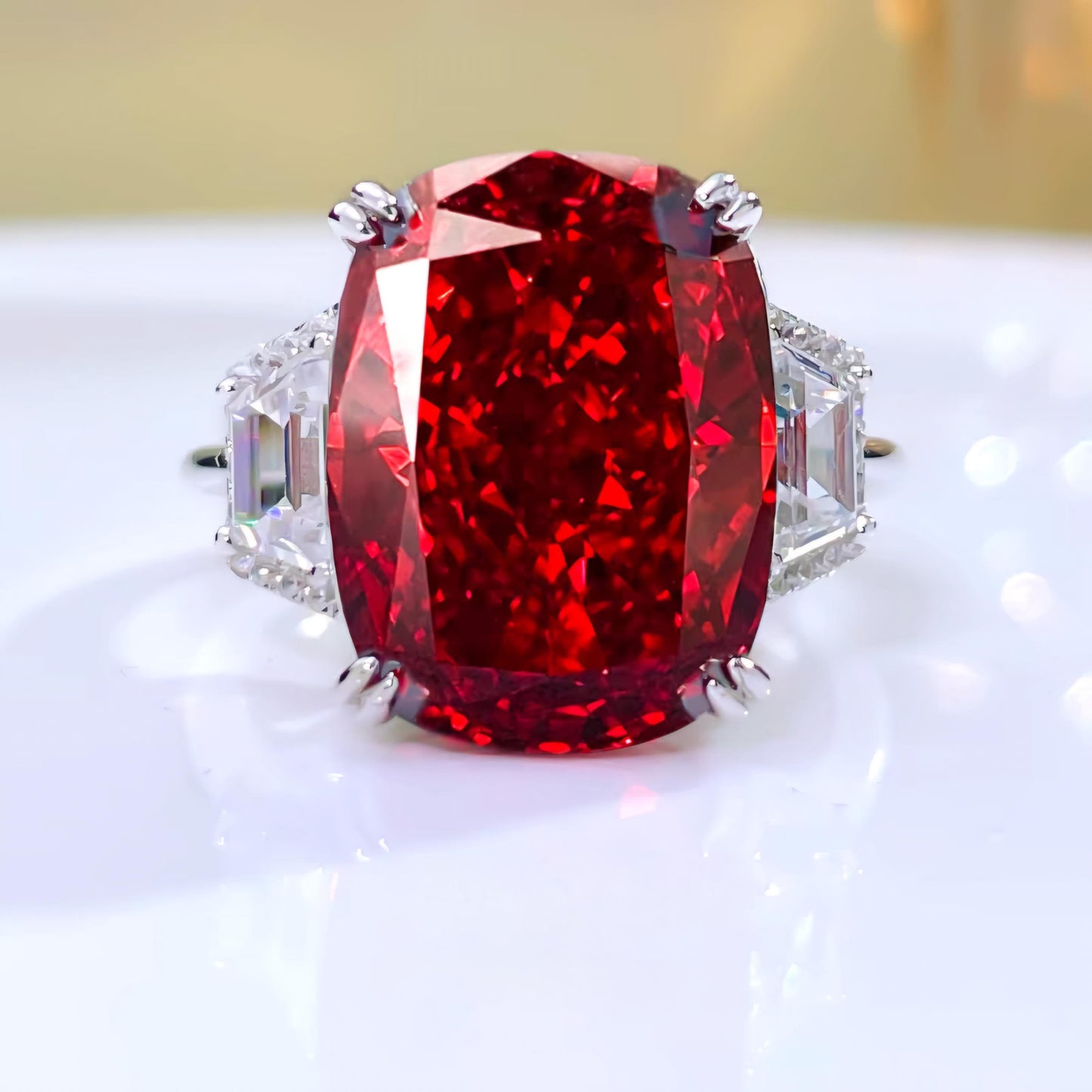 Luxurious Ruby: 12Carat Cubic Zirconia Ring, 18k White Gold