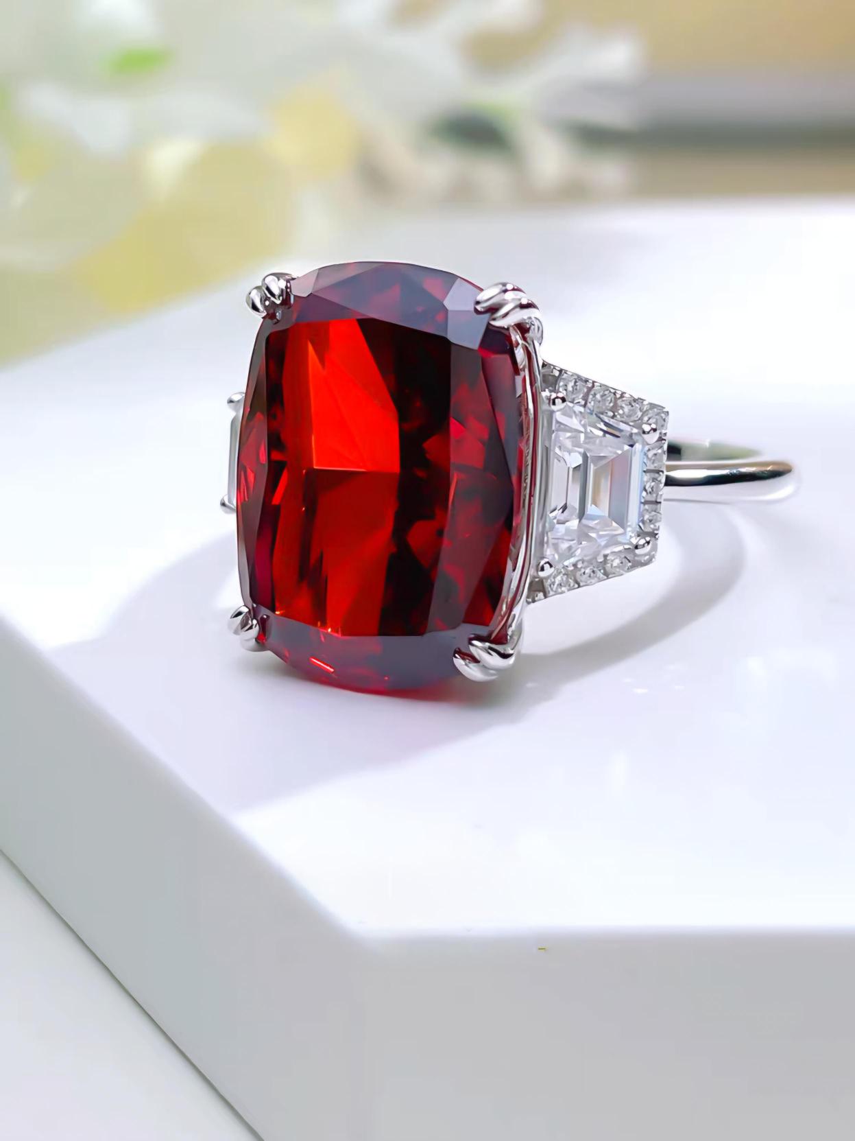 Luxurious Ruby: 12Carat Cubic Zirconia Ring, 18k White Gold