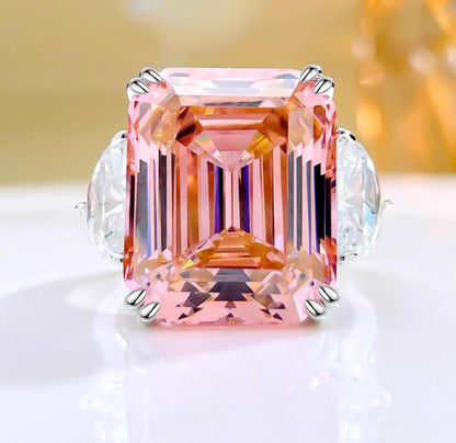 Padparadscha Blush Prism: 15Carat Cubic Zirconia Ring, 18k White Gold