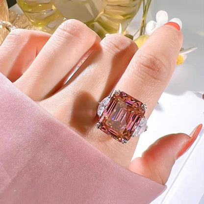 Padparadscha Blush Prism: 15Carat Cubic Zirconia Ring, 18k White Gold