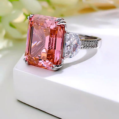 Padparadscha Blush Prism: 15Carat Cubic Zirconia Ring, 18k White Gold