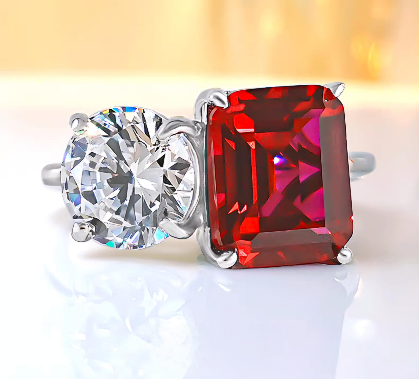 Ruby Cascade Grace: 4Carat Cubic Zirconia Ring, 18k White Gold