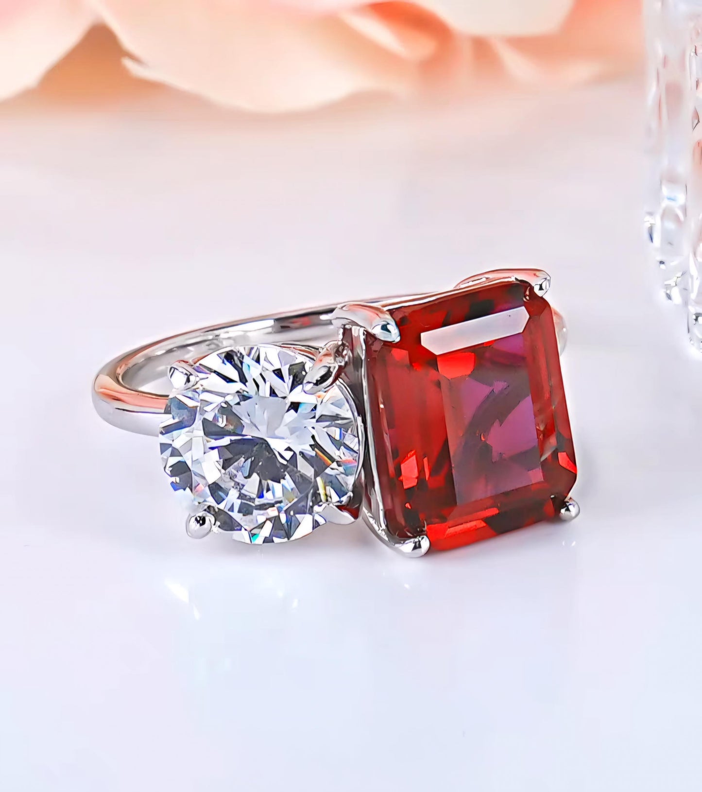 Ruby Cascade Grace: 4Carat Cubic Zirconia Ring, 18k White Gold