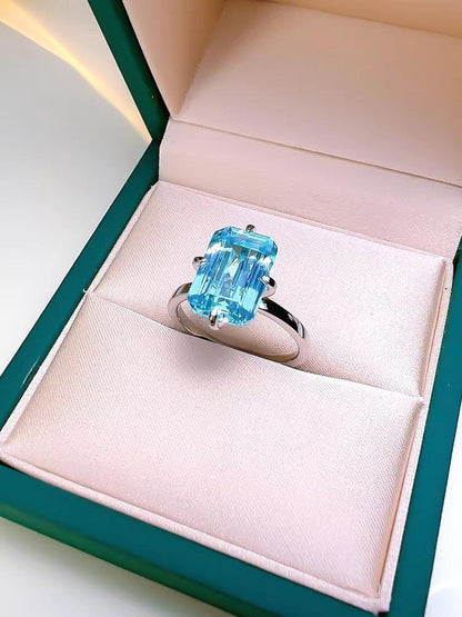 Aqua Eternity: 5Carat Cubic Zirconia Ring, 18k White Gold