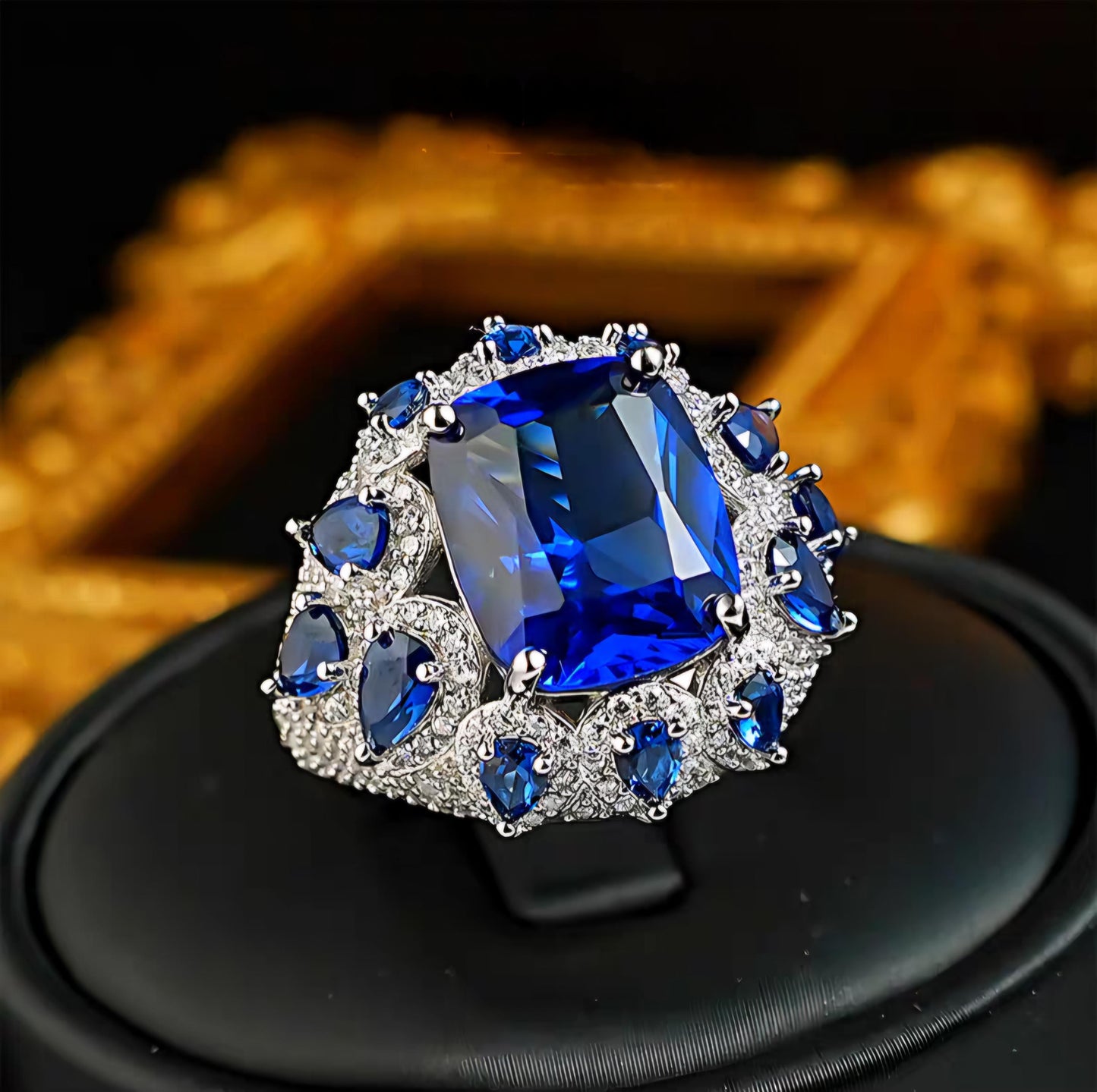 Celestial Sapphire Halo: 8Carat Cubic Zirconia Ring, 18k White Gold