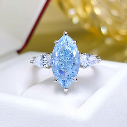 Marquise Aquamarine Haze: 8Carat Cubic Zirconia Ring, 18k White Gold