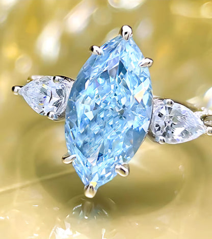 Marquise Aquamarine Haze: 8Carat Cubic Zirconia Ring, 18k White Gold