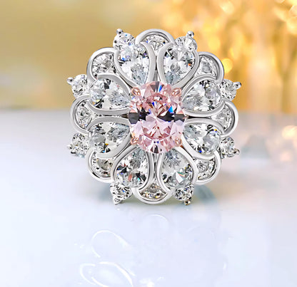 Petal Symphony: 3Carat Cubic Zirconia Ring, 18k White Gold