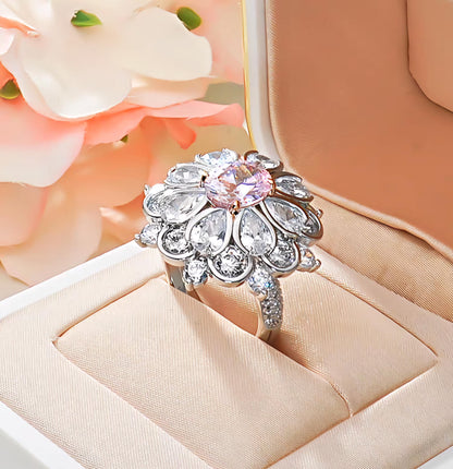 Petal Symphony: 3Carat Cubic Zirconia Ring, 18k White Gold