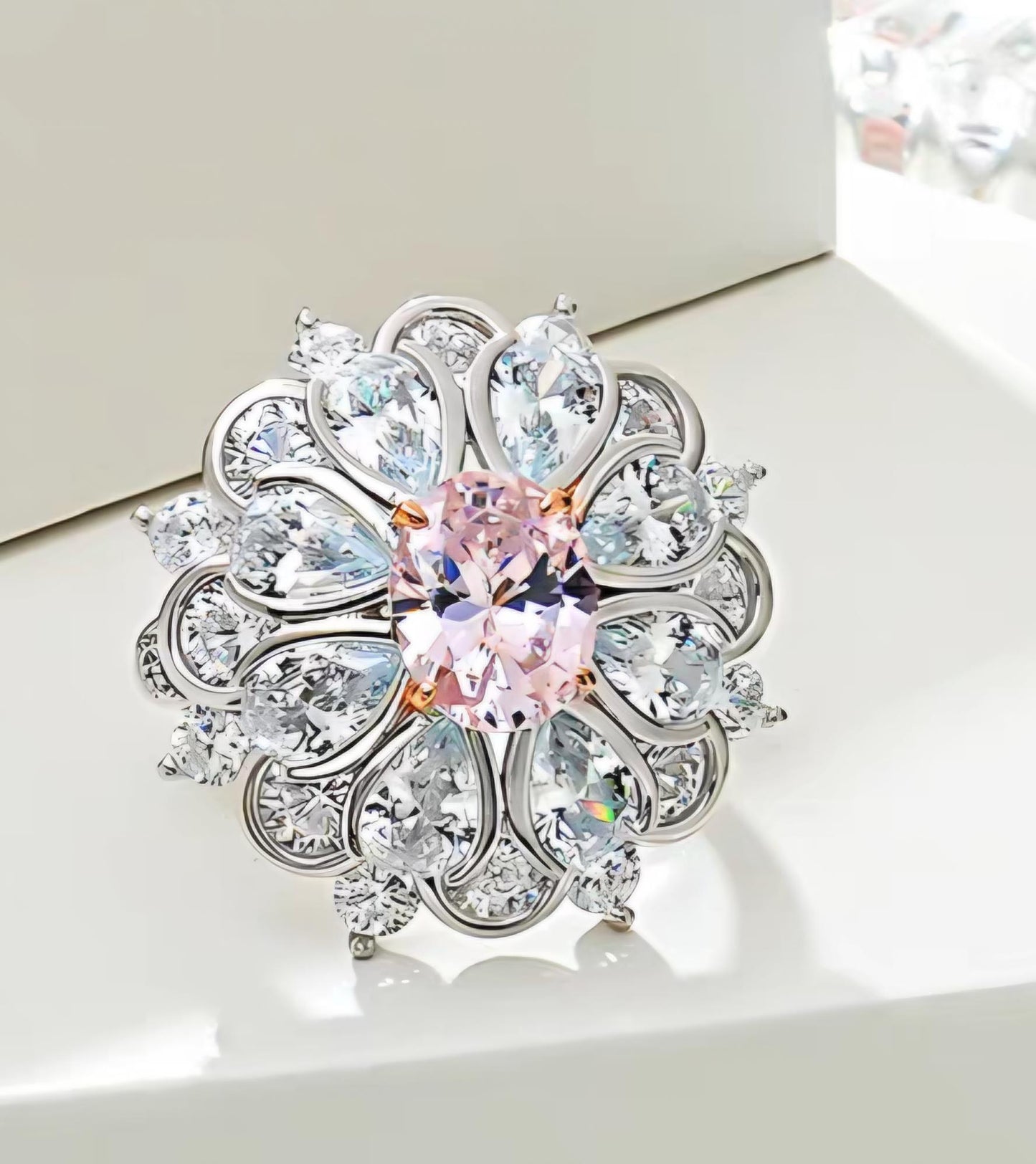 Petal Symphony: 3Carat Cubic Zirconia Ring, 18k White Gold