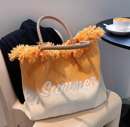 Summer Vibes Raw Edged Canvas Shoulder Bag