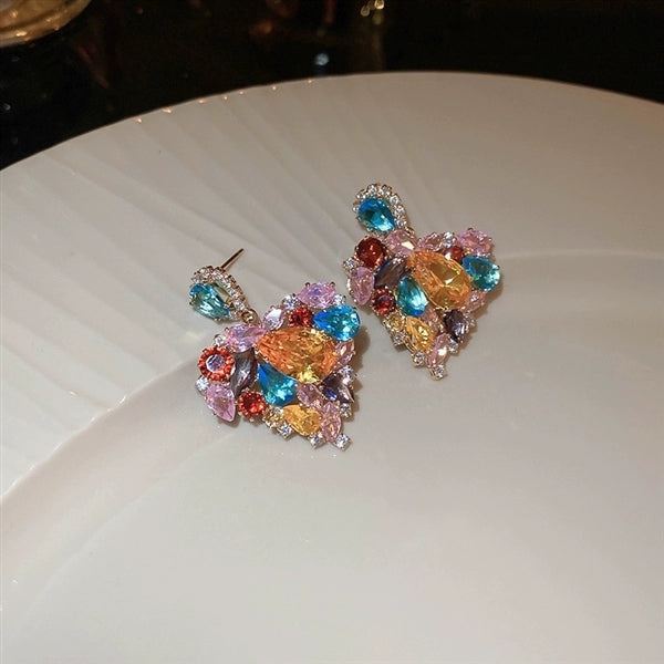 Premium Crystal Earrings | Multi-Coloured Heart