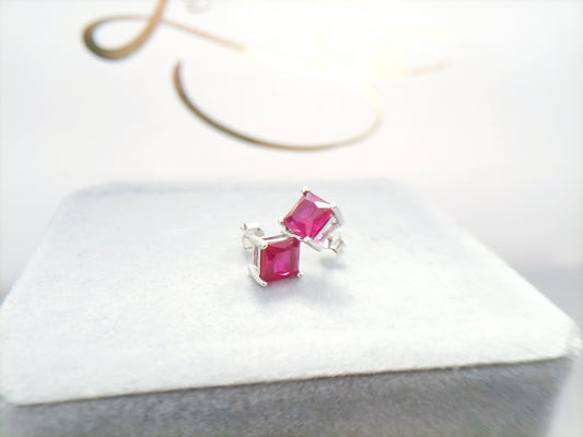 Ruby Red Spinel Stud Earrings | Sterling Sliver Plated #017