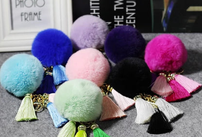 Rabbit Fur Plush Ball with Tassels Bag Keychain Accessory