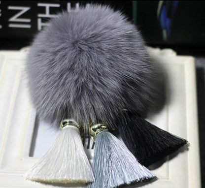 Rabbit Fur Plush Ball with Tassels Bag Keychain Accessory