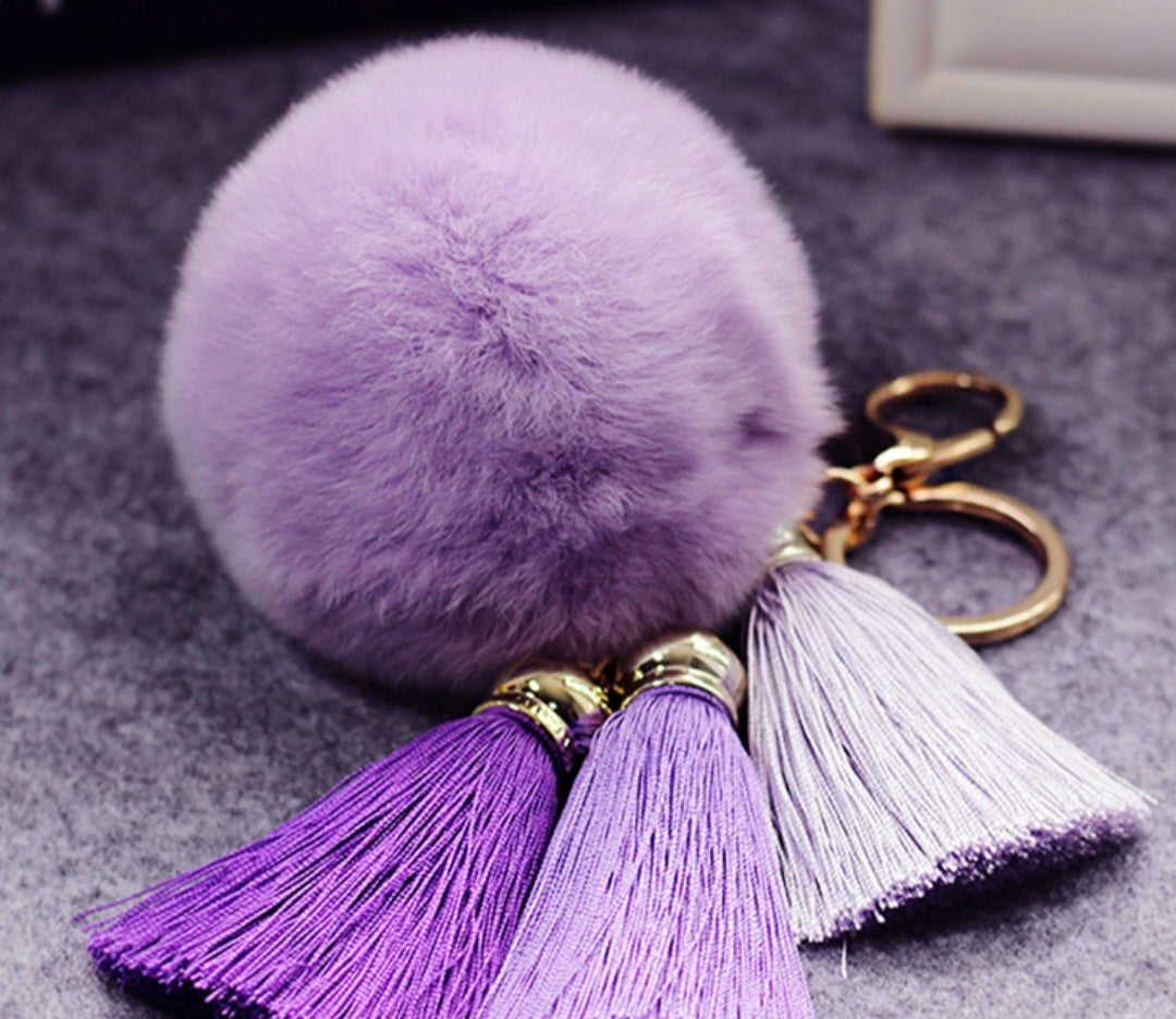 Rabbit Fur Plush Ball with Tassels Bag Keychain Accessory