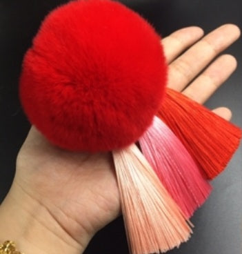 Rabbit Fur Plush Ball with Tassels Bag Keychain Accessory