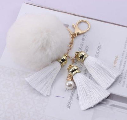 Rabbit Fur Plush Ball with Tassels Bag Keychain Accessory