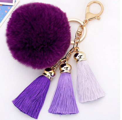 Rabbit Fur Plush Ball with Tassels Bag Keychain Accessory