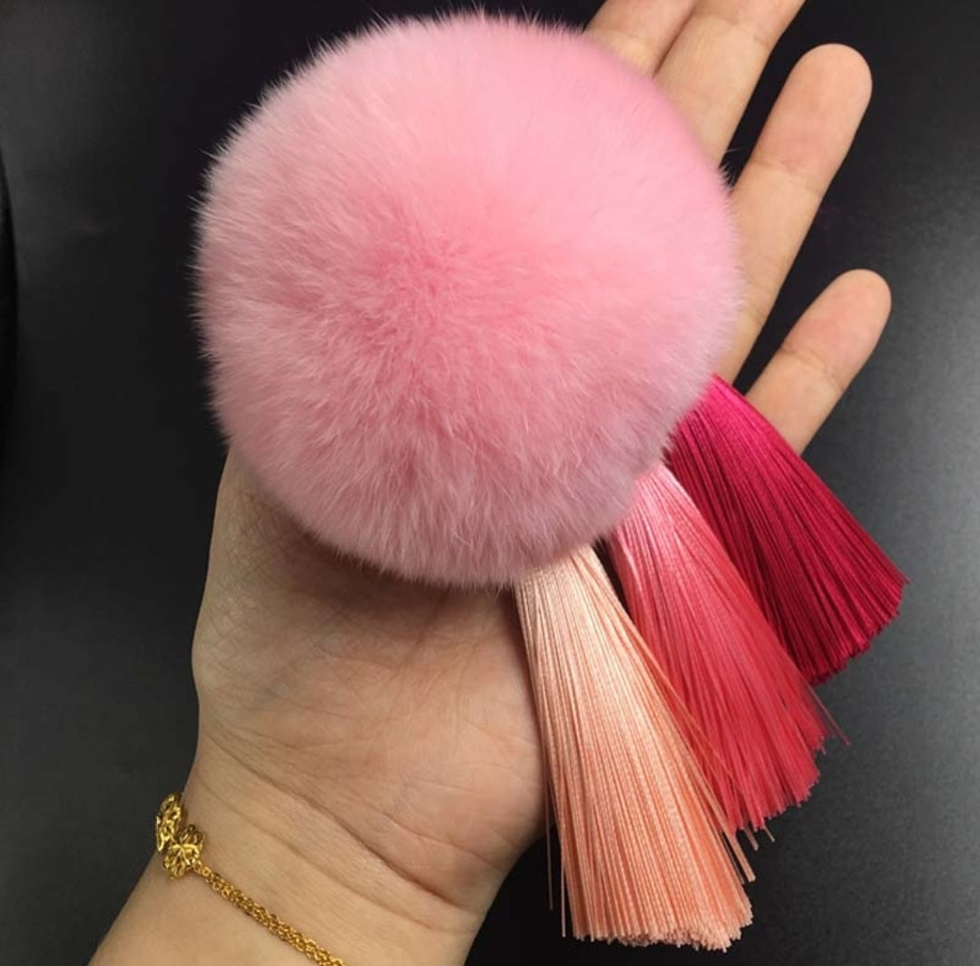 Rabbit Fur Plush Ball with Tassels Bag Keychain Accessory