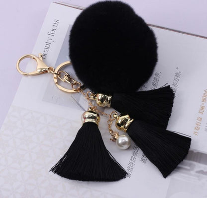 Rabbit Fur Plush Ball with Tassels Bag Keychain Accessory