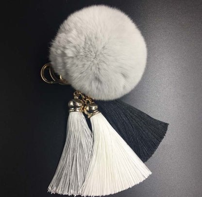 Rabbit Fur Plush Ball with Tassels Bag Keychain Accessory