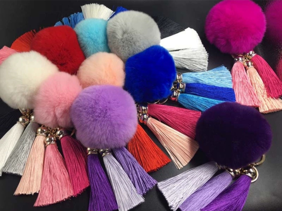 Rabbit Fur Plush Ball with Tassels Bag Keychain Accessory