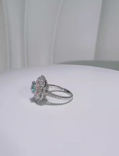 Blooming Aqua Buds: 1Carat Cubic Zirconia Ring, 18k White Gold